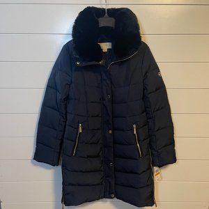 MICHAEL by Michael Kors Faux Fur Collar - Down Puffer Coat - Navy - Small - NWT